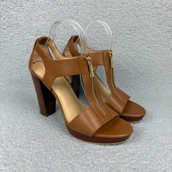 Michael Kors Sandals Women 10 Shoes Brown Berkley Platform Open Toe Heels Zipper - Picture 1 of 12